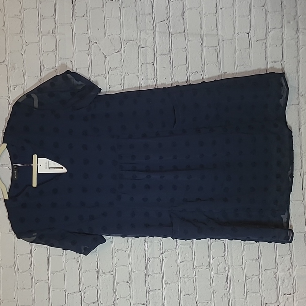 NEW Navy Small Swiss Dot Short Sleeve Pocket Shift Dress